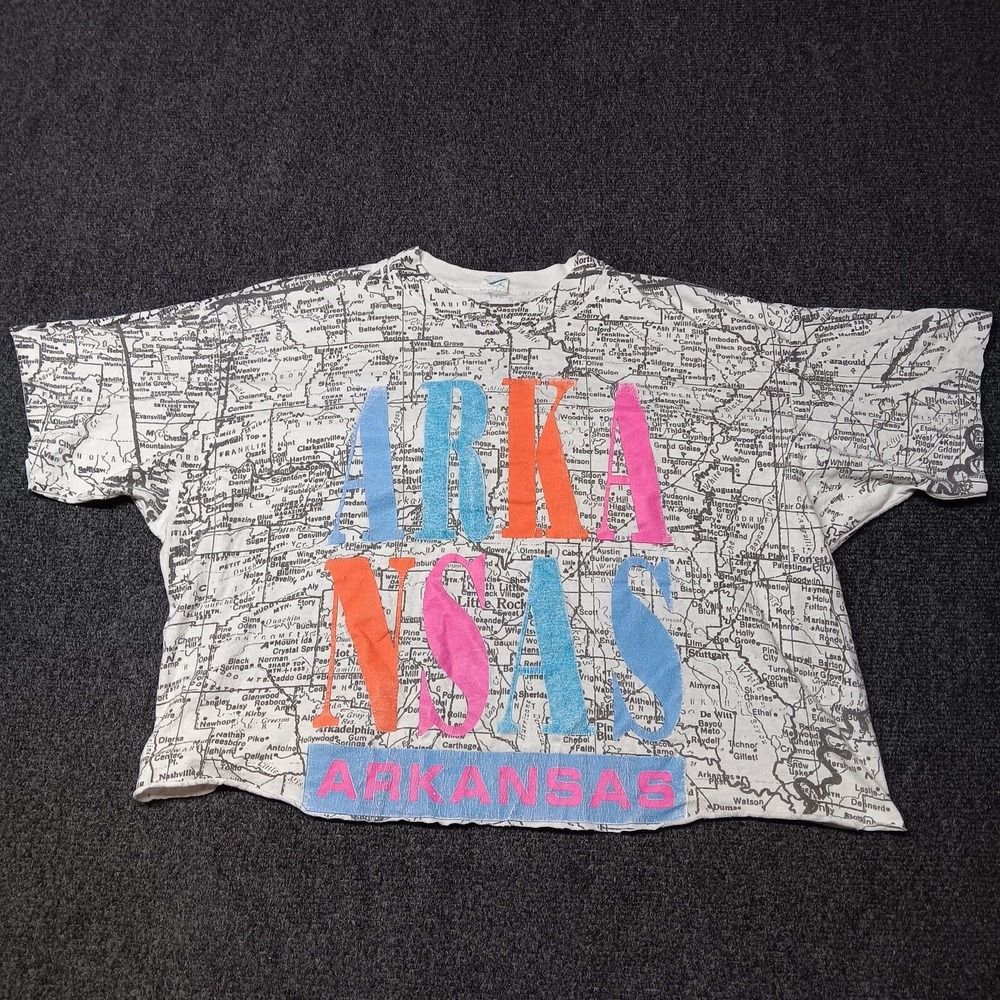 Vintage Arkansas Map Shirt Women Large Cropped Print All Over Cute 90s Y2K Sun